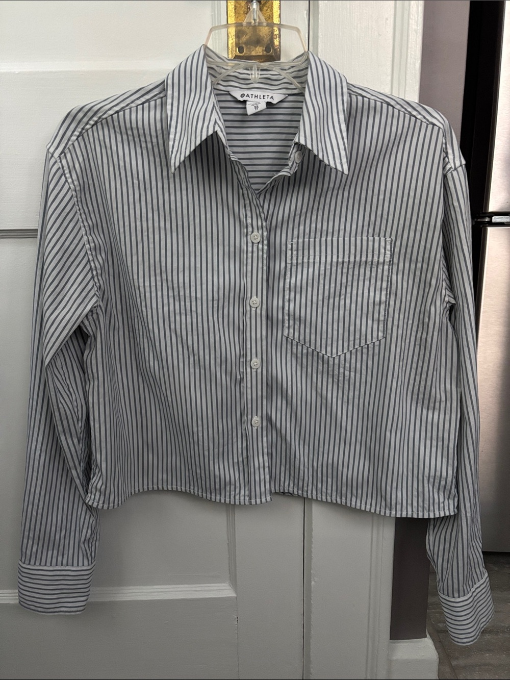 Athleta Midday Cropped Striped Button Down Shirt XS